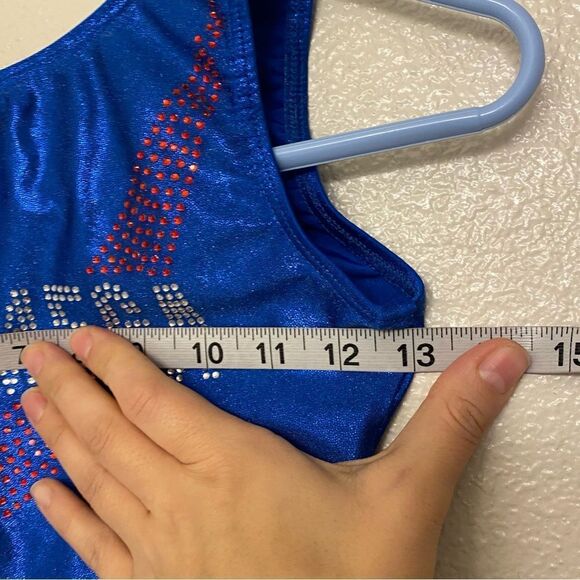 Destira elite gymnastics tank blue foil sleeveless leotard Jar/ SA adult small - Picture 5 of 8